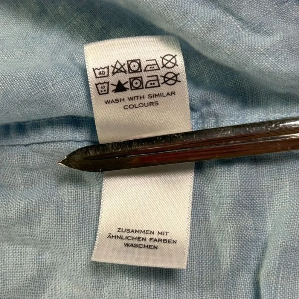 Charles Tyrwhitt‎ Classic Button Up Light Blue Linen Shirt Men XXL Long Sleeve
